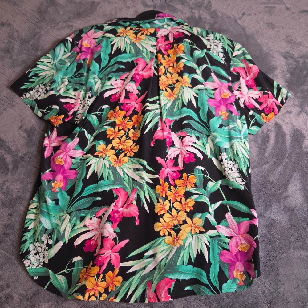 Tommy Bahama 100% Silk Tropical Floral Orchid Shirt Black Large Short Sleeve - Picture 7 of 7